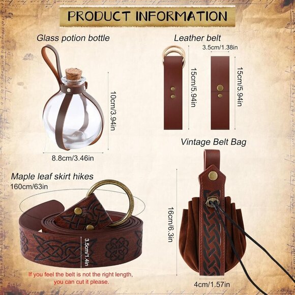 Medieval Leather Belt Pouch Set 6 Pieces Costume Accessory for Cosplay Halloween
